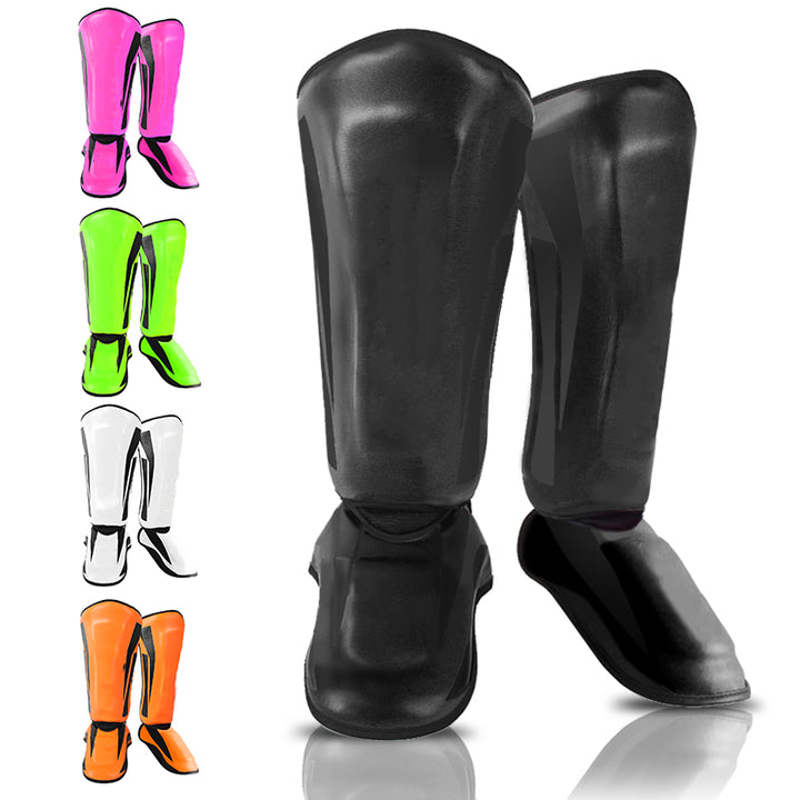 Premium Kickboxing Shin Guard Pads – Muay Thai, Boxing, MMA Leg Protector, Sanda, Wushu, Taekwondo Ankle Guards for Men & Women, EVA Soft PU Leather, Sizes S/M/L
