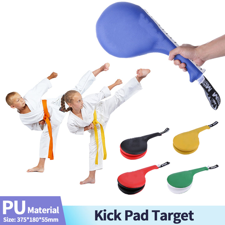 Premium Taekwondo Foot Target Kick Pad – Boxing, Kickboxing, & Sanda Training Equipment – Durable PU Leather, High Elastic Sponge – Double Target Design for High & Low Kicks – Buzz Sound & Wrist Grip – 40x20x8cm