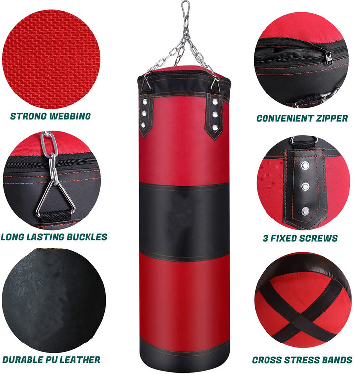 Premium Heavy Punching Sandbag – Durable Boxing Bag with Metal Chain Hook – Kick, Karate, Taekwondo Training – Includes Boxing Gloves, Wrist & Foot Guards, Shock-Absorbing Foam