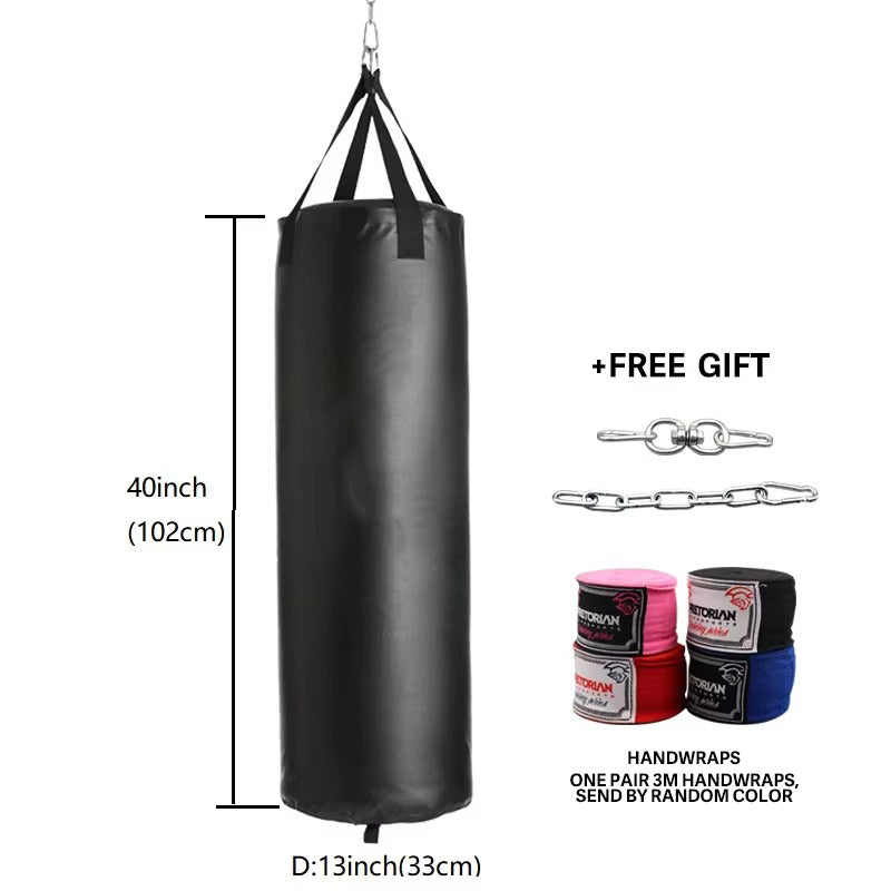 Premium Professional Boxing Sandbag – 40/46in Empty Heavy Punching Bag for Gym & Fitness – Durable Synthetic Leather, Reinforced Webbing, Hanging Kick Training – Includes Hook, Carabiner & Handwraps