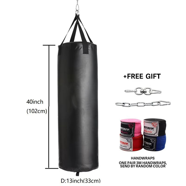 Premium Professional Boxing Sandbag – 40/46in Empty Heavy Punching Bag for Gym & Fitness – Durable Synthetic Leather, Reinforced Webbing, Hanging Kick Training – Includes Hook, Carabiner & Handwraps