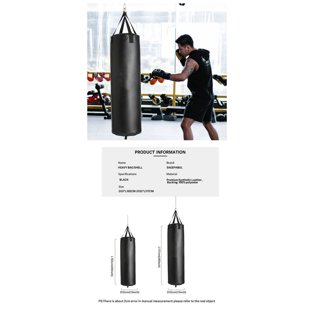 Premium Professional Boxing Sandbag – 40/46in Empty Heavy Punching Bag for Gym & Fitness – Durable Synthetic Leather, Reinforced Webbing, Hanging Kick Training – Includes Hook, Carabiner & Handwraps