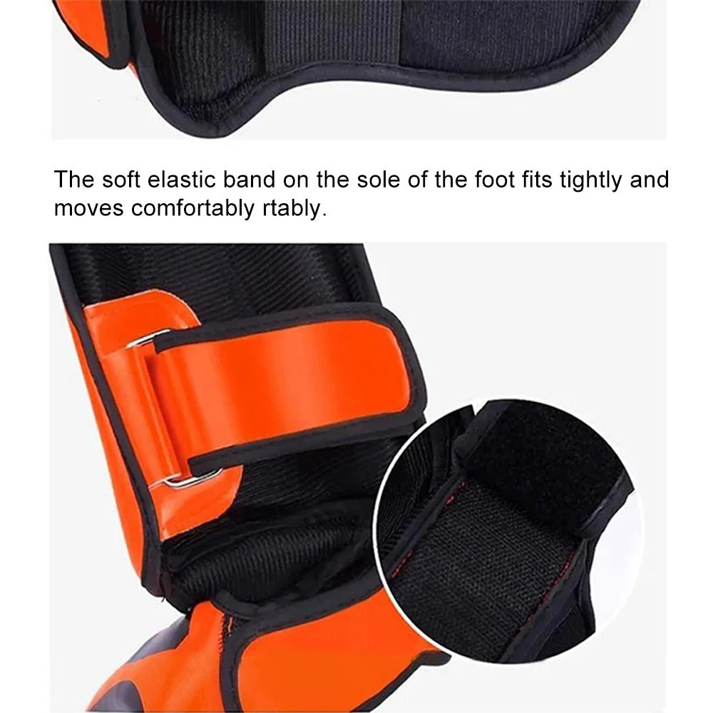 Premium Kickboxing Shin Guard Pads – Muay Thai, Boxing, MMA Leg Protector, Sanda, Wushu, Taekwondo Ankle Guards for Men & Women, EVA Soft PU Leather, Sizes S/M/L