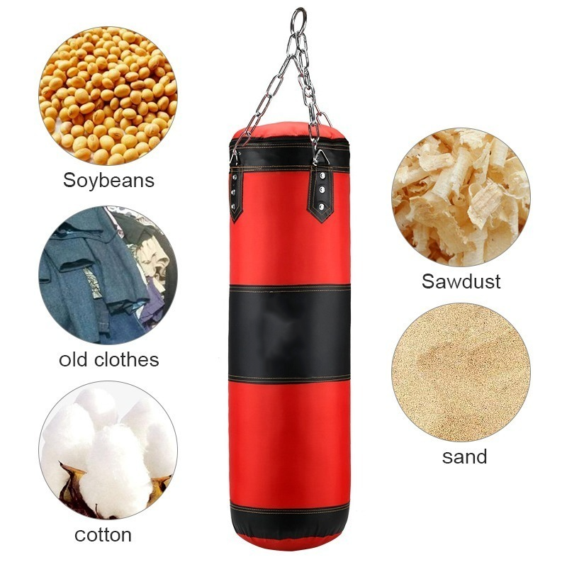 Premium Heavy Punching Sandbag – Durable Boxing Bag with Metal Chain Hook – Kick, Karate, Taekwondo Training – Includes Boxing Gloves, Wrist & Foot Guards, Shock-Absorbing Foam