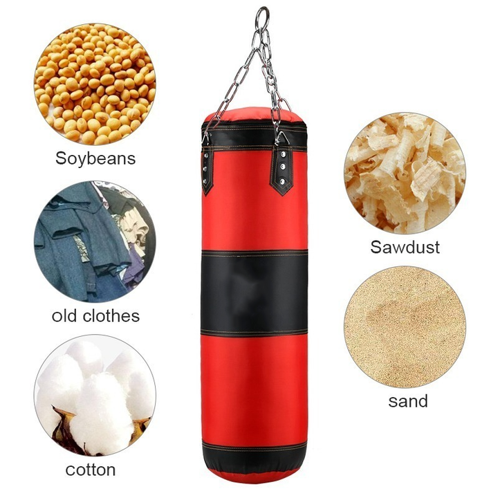 Premium Heavy Punching Sandbag – Durable Boxing Bag with Metal Chain Hook – Kick, Karate, Taekwondo Training – Includes Boxing Gloves, Wrist & Foot Guards, Shock-Absorbing Foam