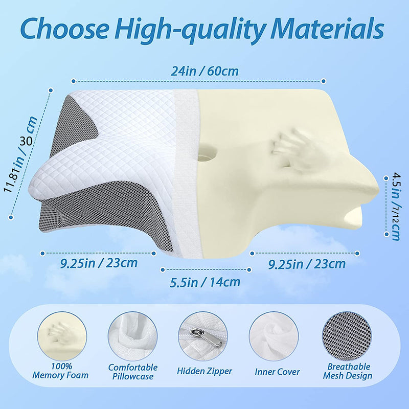 Premium Memory Foam Cervical Pillow – 2-in-1 Ergonomic Contour Neck Pillow for Pain Relief – Orthopedic Support Pillow for 
