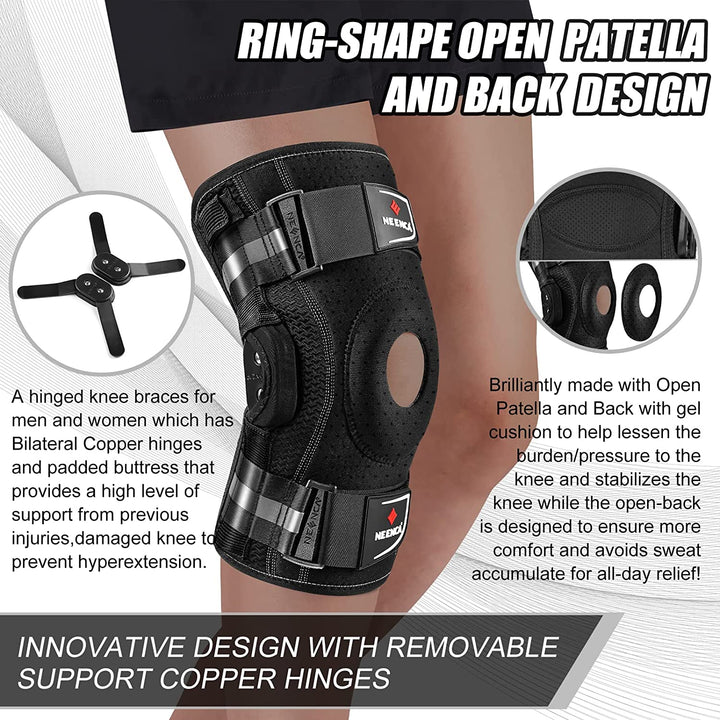Premium Hinged Knee Brace for Pain Relief & Support, Copper Stabilizers for ACL, Meniscus Tear, Arthritis, Adjustable Open 