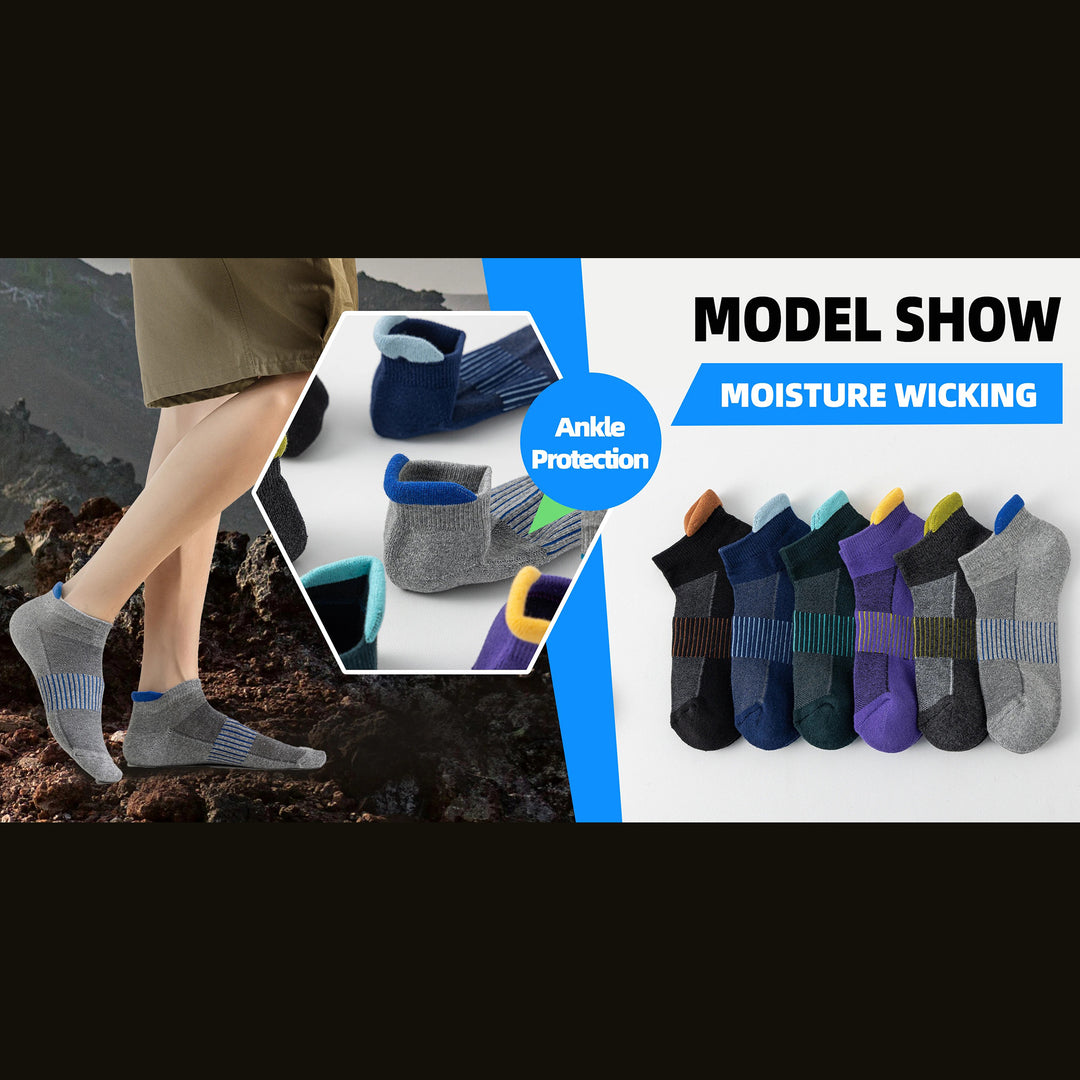 Premium Compression Socks for Men & Women – 6 Pairs Sweat Absorbing Ankle Socks for Hiking, Running, Sports – Low Cut, Cotton, Thick Support - StrengthXPhysiotherapy