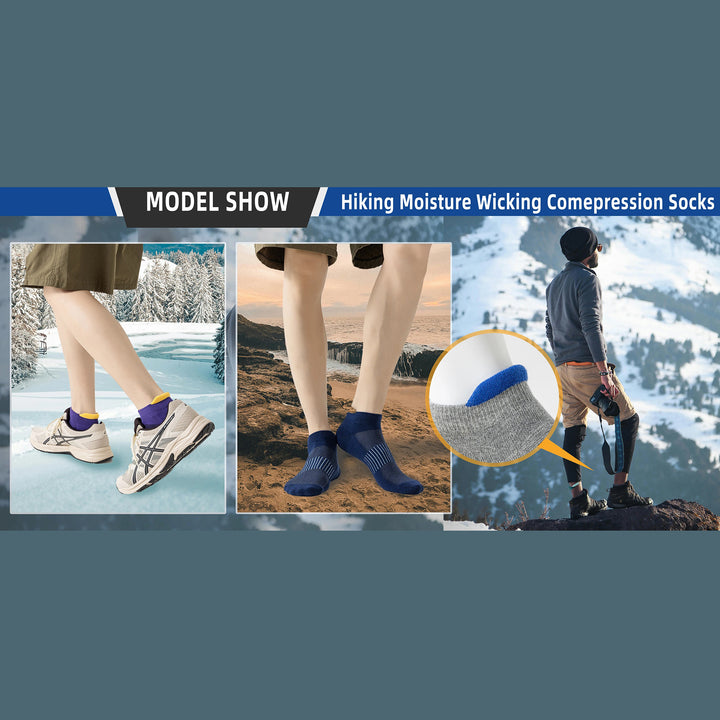Premium Compression Socks for Men & Women – 6 Pairs Sweat Absorbing Ankle Socks for Hiking, Running, Sports – Low Cut, Cotton, Thick Support - StrengthXPhysiotherapy