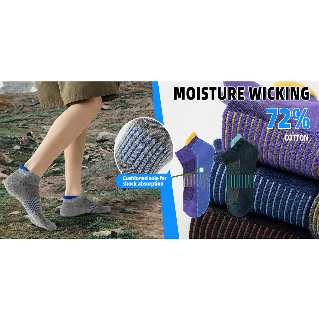 Premium Compression Socks for Men & Women – 6 Pairs Sweat Absorbing Ankle Socks for Hiking, Running, Sports – Low Cut, Cotton, Thick Support - StrengthXPhysiotherapy