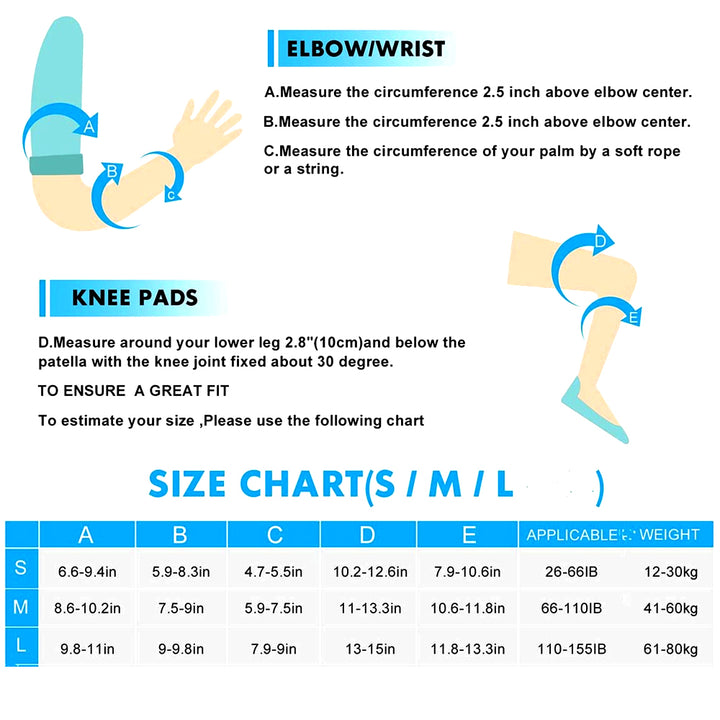 Premium Protective Gear Set for Kids & Adults – Knee Pads, Elbow Pads, Wrist Guards for Skateboarding, Roller Skating, 