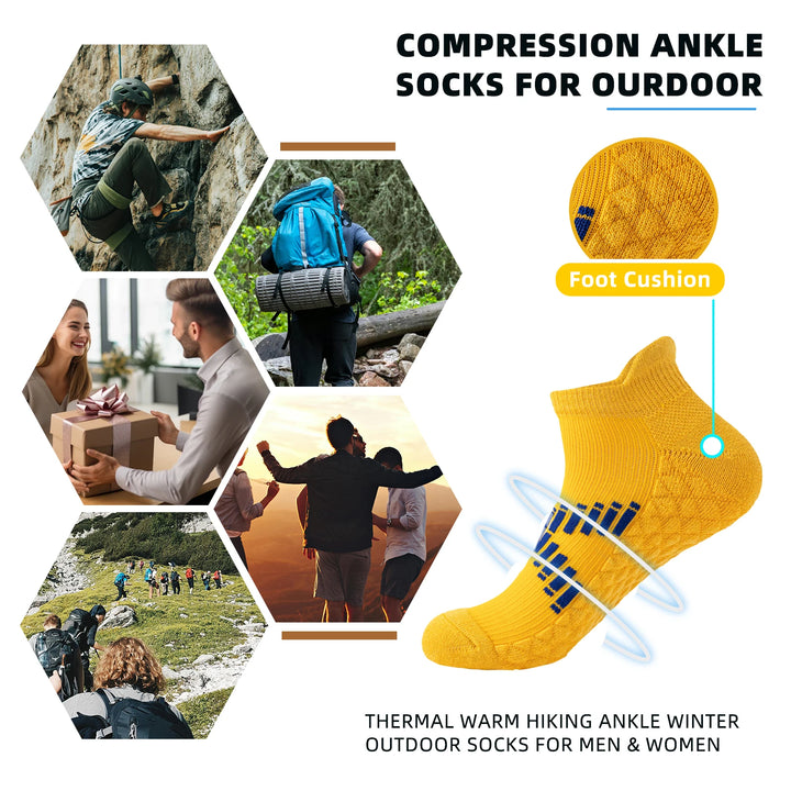 Premium Sweat Absorbing Compression Running & Hiking Socks – 6 Pairs, Thick Cotton Ankle Sports Socks for Men & Women, Low 