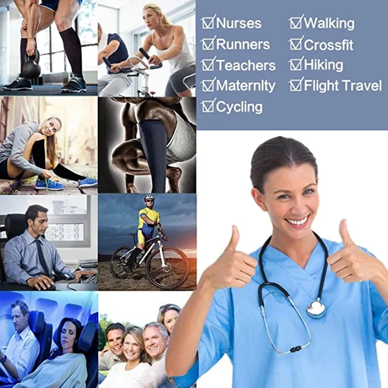 Premium Cycling Compression Socks for Men & Women – Prevent Varicose Veins, Edema & Diabetes – Knee Support for Running,