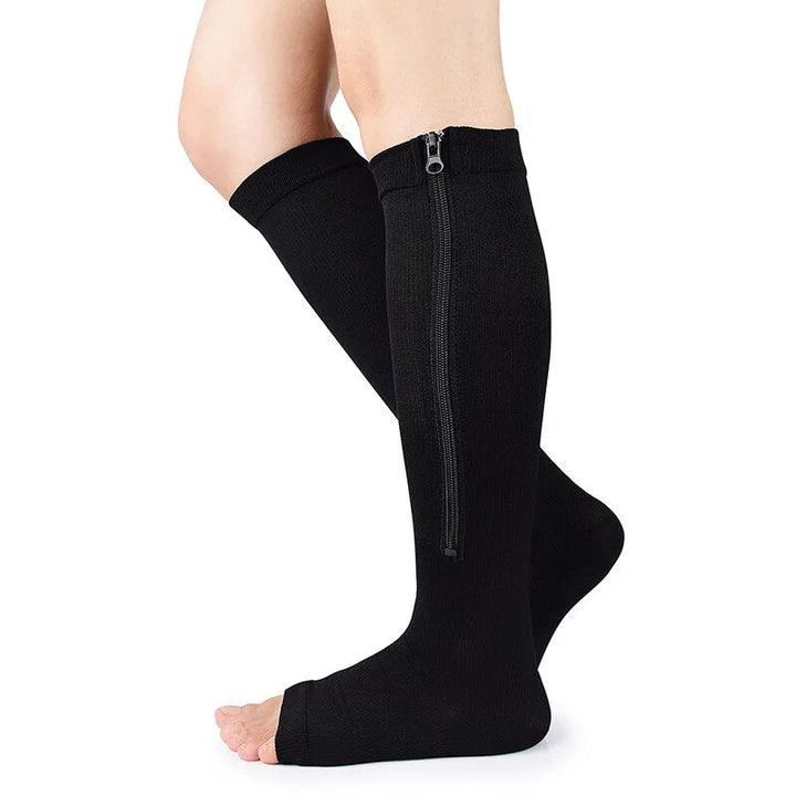 Premium Zipper Compression Socks with Open Toe – 15-20 mmHg, for Men & Women, Lightweight Support for Pregnancy, Swelling, 