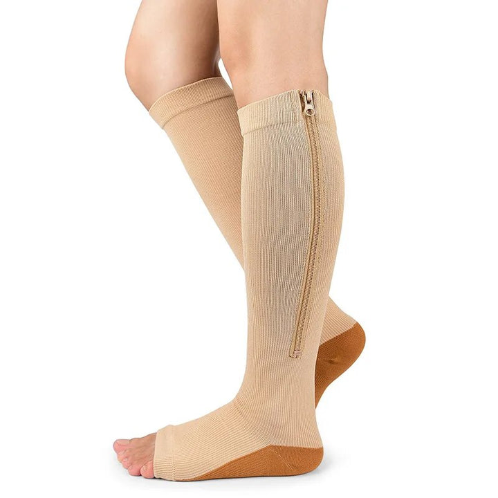 Premium Zipper Compression Socks with Open Toe – 15-20 mmHg, for Men & Women, Lightweight Support for Pregnancy, Swelling, 