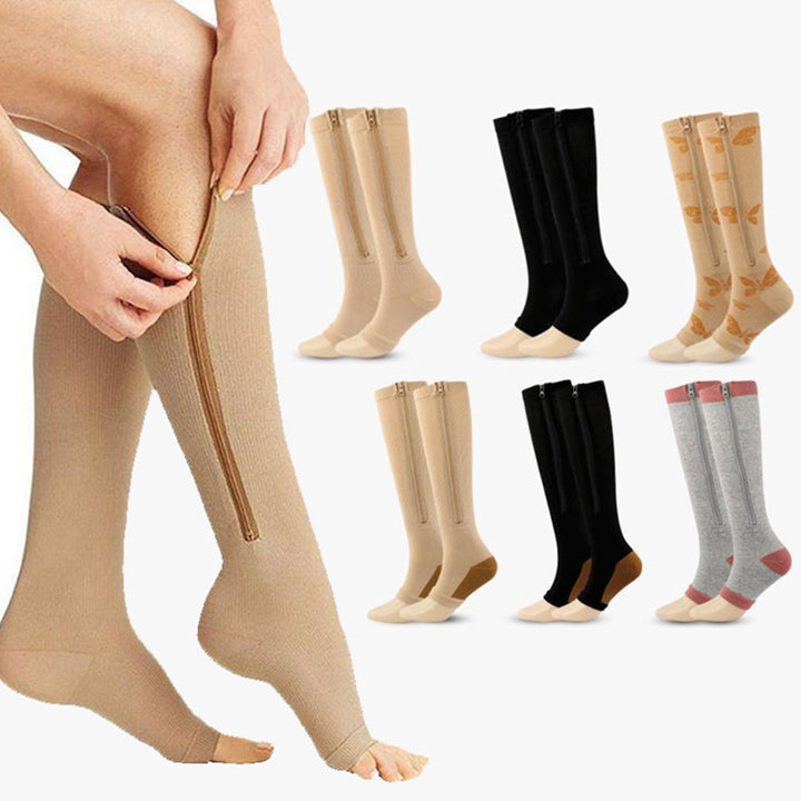 Premium Zipper Compression Socks with Open Toe – 15-20 mmHg, for Men & Women, Lightweight Support for Pregnancy, Swelling, 