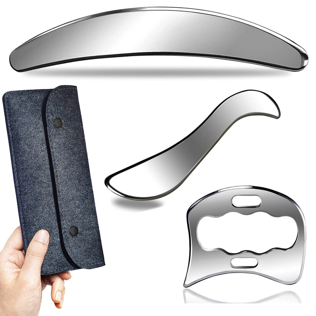 Premium Stainless Steel Gua Sha Massage Tool Set - Myofascial Release Scraper for Muscle Pain Relief, Blood Circulation, and 