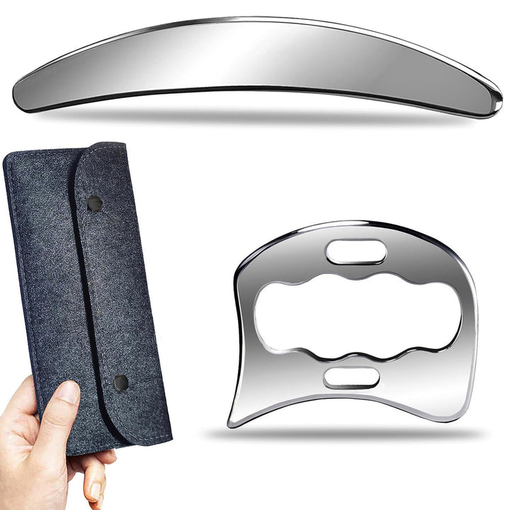 Premium Stainless Steel Gua Sha Massage Tool Set - Myofascial Release Scraper for Muscle Pain Relief, Blood Circulation, and 