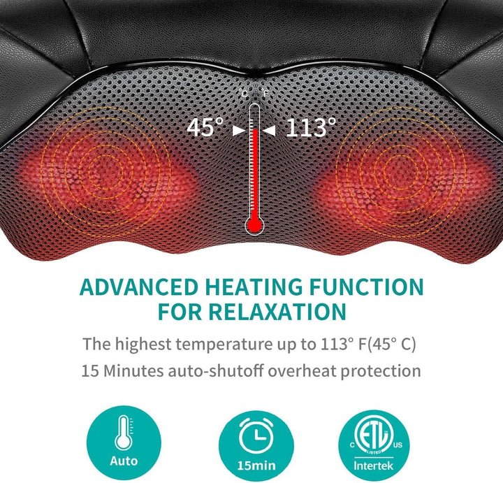 Premium Shiatsu Back, Neck & Shoulder Massager with Heating Function, 4D Deep Tissue Kneading Massage Pillow for Full Body 