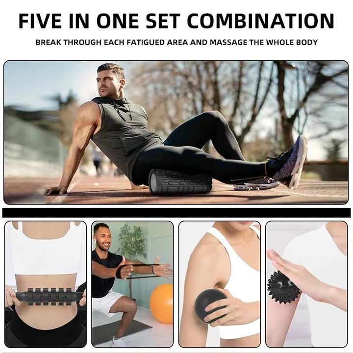 Premium 6-in-1 Yoga Training Kit for Fitness, Pilates & Muscle Recovery, Includes Foam Roller, Massage Stick, Tension Band & 2 Massage Balls for Flexibility & Pain Relief - StrengthXPhysiotherapy