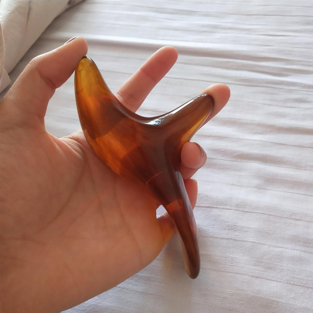 Premium Amber Resin Wax Triangle Body Massager - Gua Sha Acupuncture Tool for Neck, Back, and Leg Scraping Massage - Deep