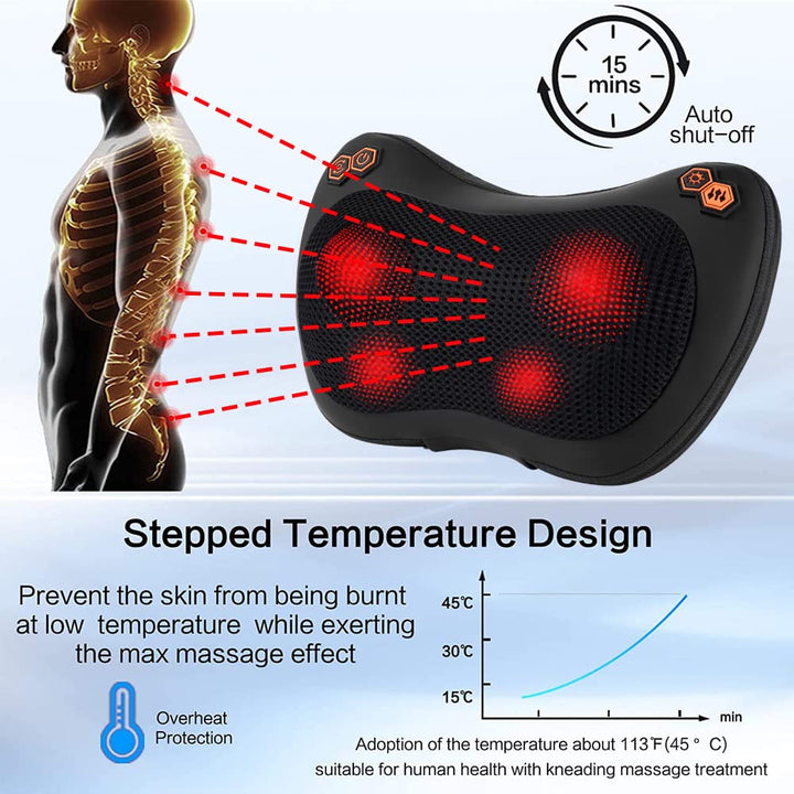 Premium Electric Shiatsu Massage Pillow for Neck, Back, and Body Pain Relief | Multifunctional Heating Massage Pillow for Car