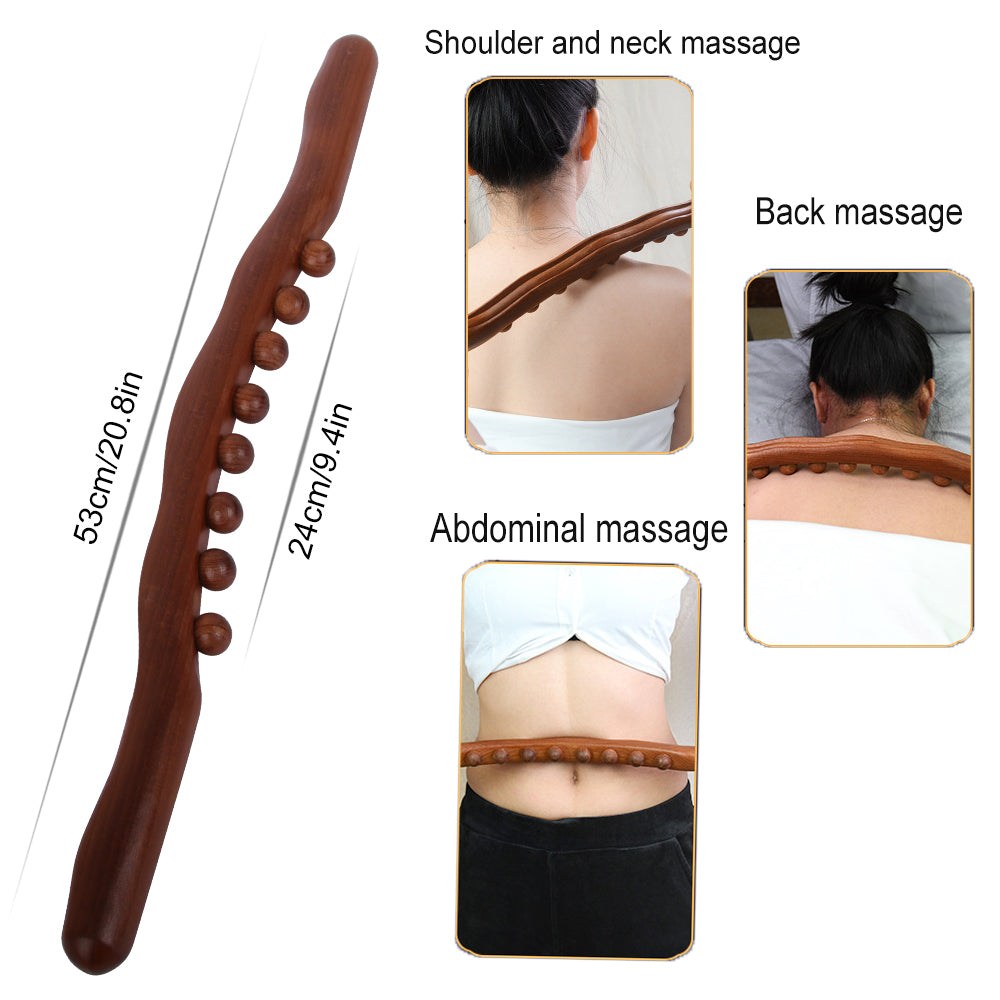 Premium 8 Beads Gua Sha Massage Stick - Carbonized Wood Meridian Scraping Therapy Wand for Muscle Relaxation and Acupuncture
