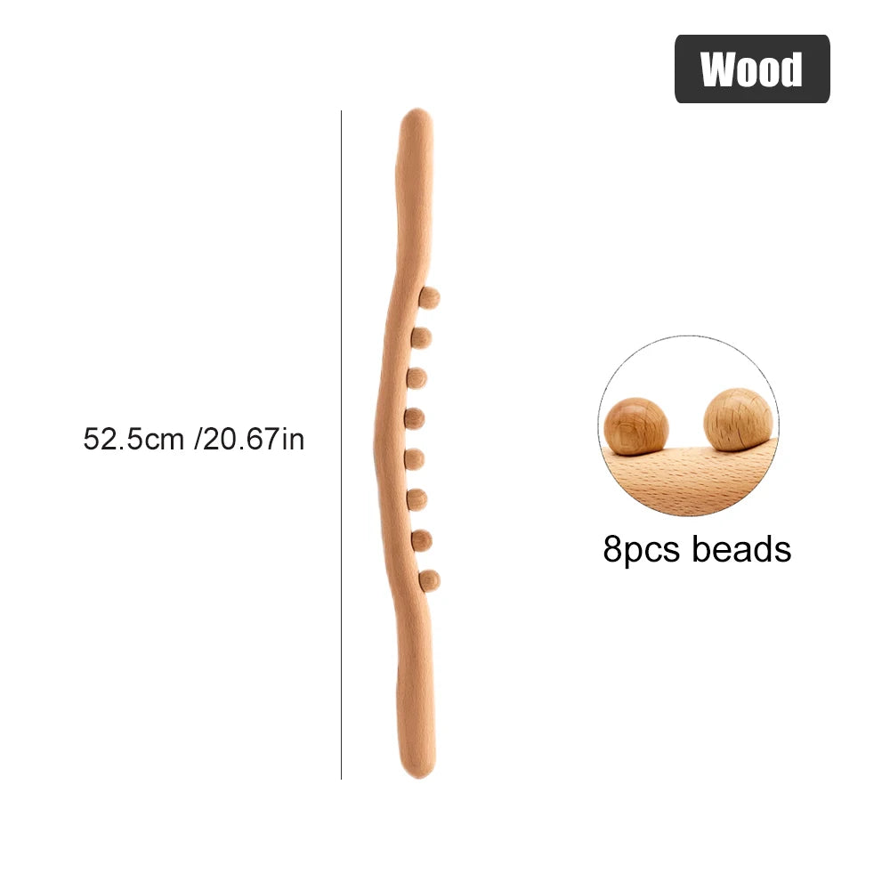 Premium 8 Beads Gua Sha Massage Stick - Carbonized Wood Meridian Scraping Therapy Wand for Muscle Relaxation and Acupuncture