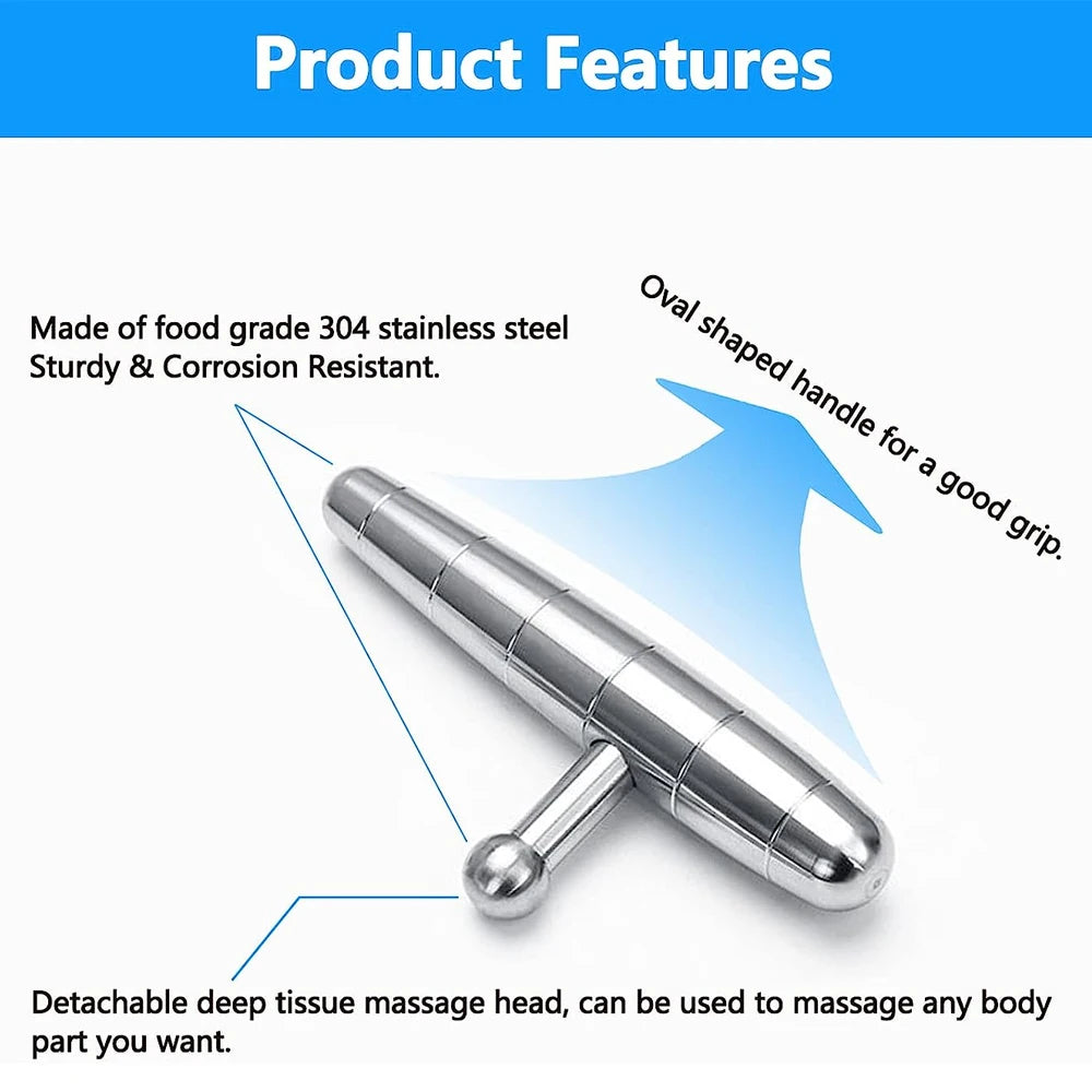 Premium Stainless Steel Manual Deep Tissue Massage Tool - Versatile Trigger Point T-Bar for Full Body Relaxation and Muscle