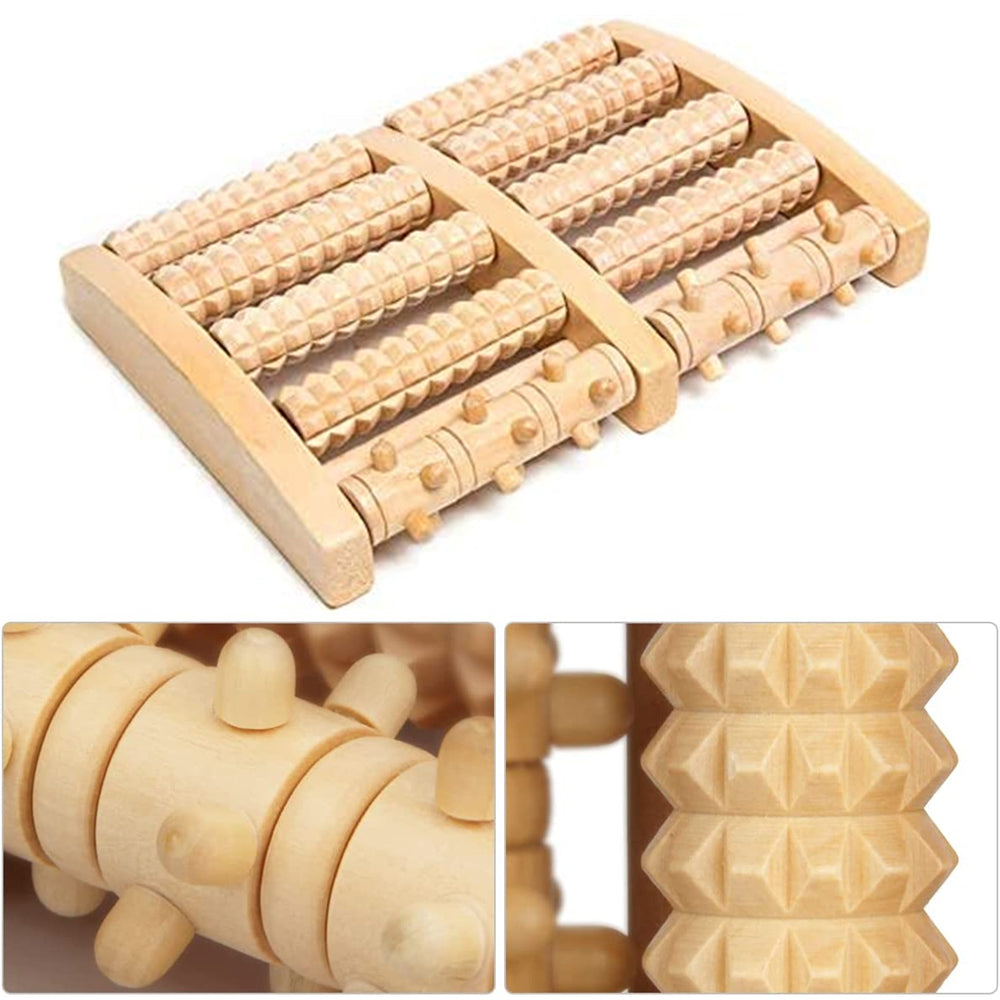 Premium Wooden Foot Massager Roller for Stress Relief & Plantar Fasciitis Pain Relief, Portable Acupressure Dual Massage 