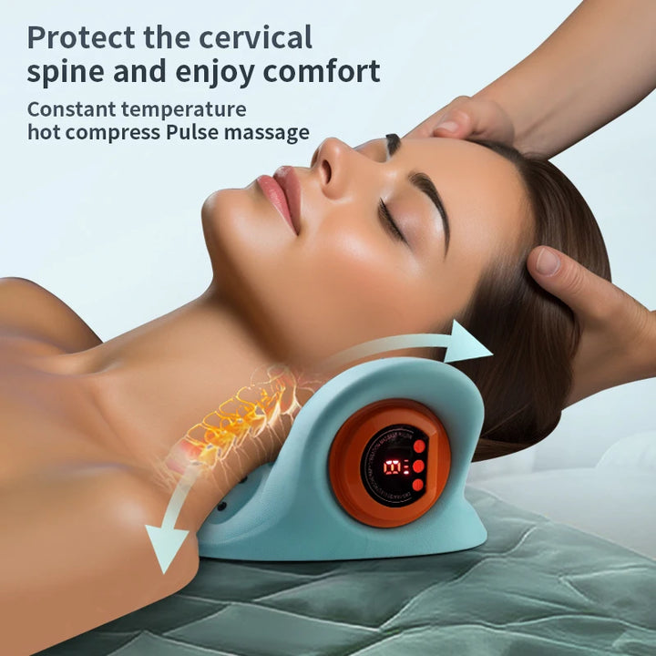 Premium Electric EMS Neck Massager with Heated Neck Stretcher, Vibration and Infrared Airbag Cervical Spine Support for 