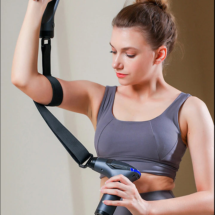 High-Quality Long-Handle Deep Tissue Massage Gun with 12-Speed Digital Display, Multifunctional Percussion Body Massager for Muscle Relaxation - StrengthXPhysiotherapy