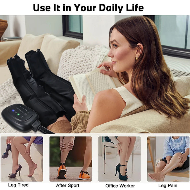 Luxury Air Compression Leg Recovery System Foot Massager for Enhanced Circulation, Muscle Relaxation, Adjustable Intensity, 
