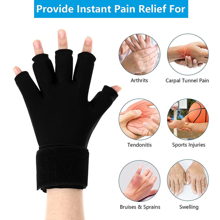 Premium Hot & Cold Compress Glove with Adjustable Wrist Strap - Reusable Gel Ice Pack for Tendinitis Relief, Hand Massage, 