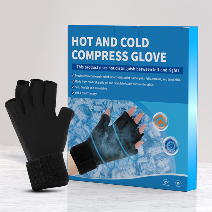 Premium Hot & Cold Compress Glove with Adjustable Wrist Strap - Reusable Gel Ice Pack for Tendinitis Relief, Hand Massage, 