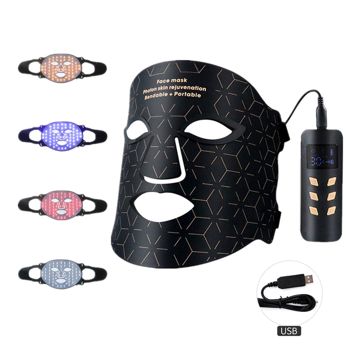 Premium Silicone LED Facial Mask with Neck Coverage - 4 Colors Photon Light Therapy, 168 LED Beads, Anti-Aging, Acne 