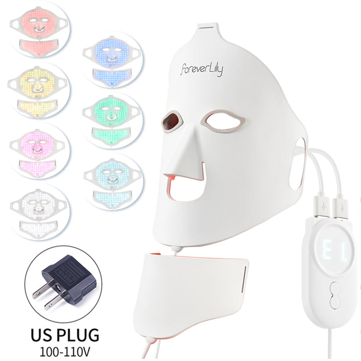 Premium Silicone LED Facial Mask with Neck Coverage - 4 Colors Photon Light Therapy, 168 LED Beads, Anti-Aging, Acne 