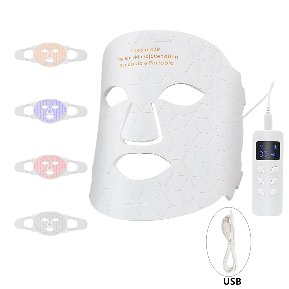 Premium Silicone LED Facial Mask with Neck Coverage - 4 Colors Photon Light Therapy, 168 LED Beads, Anti-Aging, Acne 