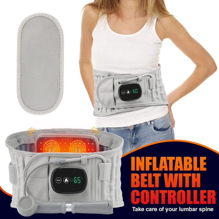 Premium Inflatable Back Support Belt with Heating & Vibration Massage – Pain Relief, Lumbar Traction, Red Light Therapy,