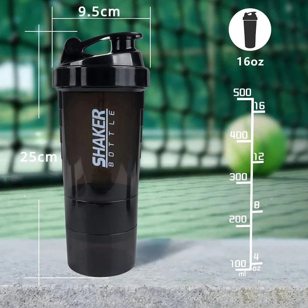 Premium 500ML Portable Protein Powder Shaker Bottle – High Capacity Sports Blender with Powder Case – Plastic Water Cup for Gym & Fitness – Modern, Leak-Proof Design - StrengthXPhysiotherapy