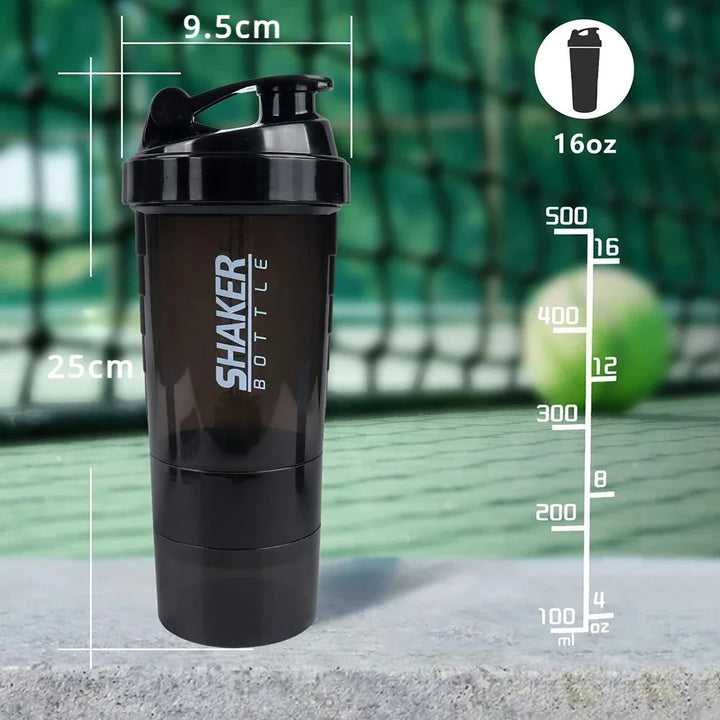 Premium 500ML Portable Protein Powder Shaker Bottle – High Capacity Sports Blender with Powder Case – Plastic Water Cup for Gym & Fitness – Modern, Leak-Proof Design - StrengthXPhysiotherapy