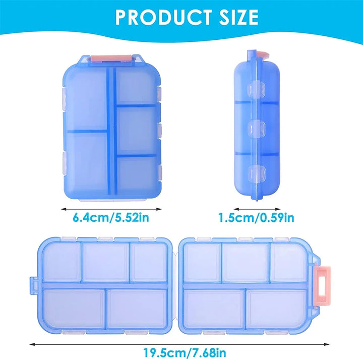 Premium Portable 10-Grid Pill Organizer – Compact Medicine Holder for Vitamins, Fish Oils, and Tablets – Moisture-Proof, Eco