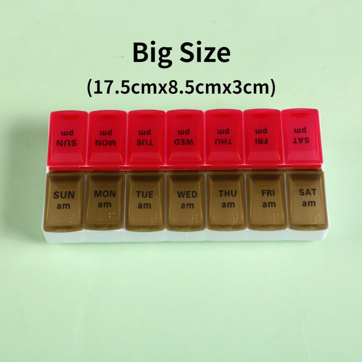 Premium Weekly Travel Pill Organizer – 7-Day 14-Grid Medicine Storage Box for Tablets, Vitamins, Fish Oils, and Supplements