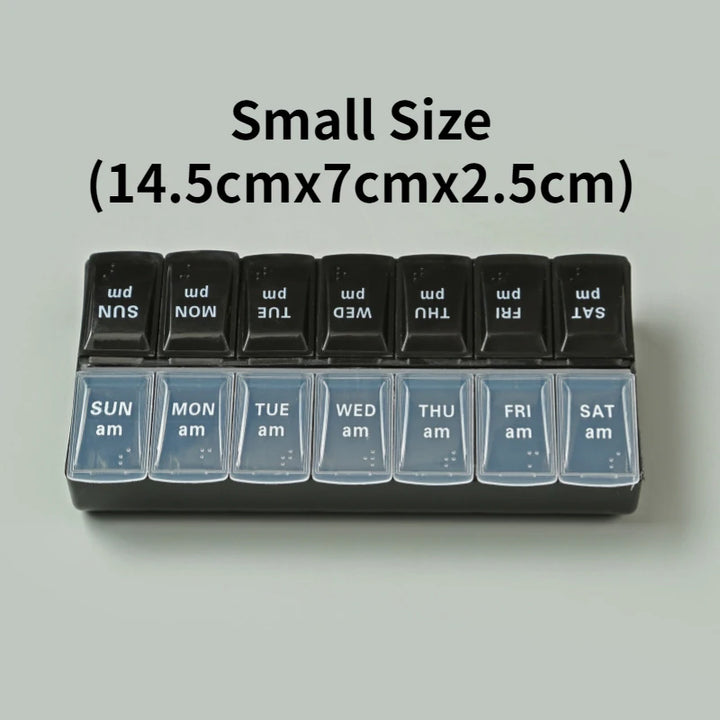 Premium Weekly Travel Pill Organizer – 7-Day 14-Grid Medicine Storage Box for Tablets, Vitamins, Fish Oils, and Supplements