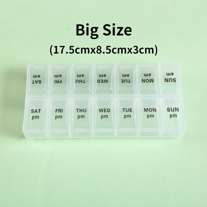 Premium Weekly Travel Pill Organizer – 7-Day 14-Grid Medicine Storage Box for Tablets, Vitamins, Fish Oils, and Supplements