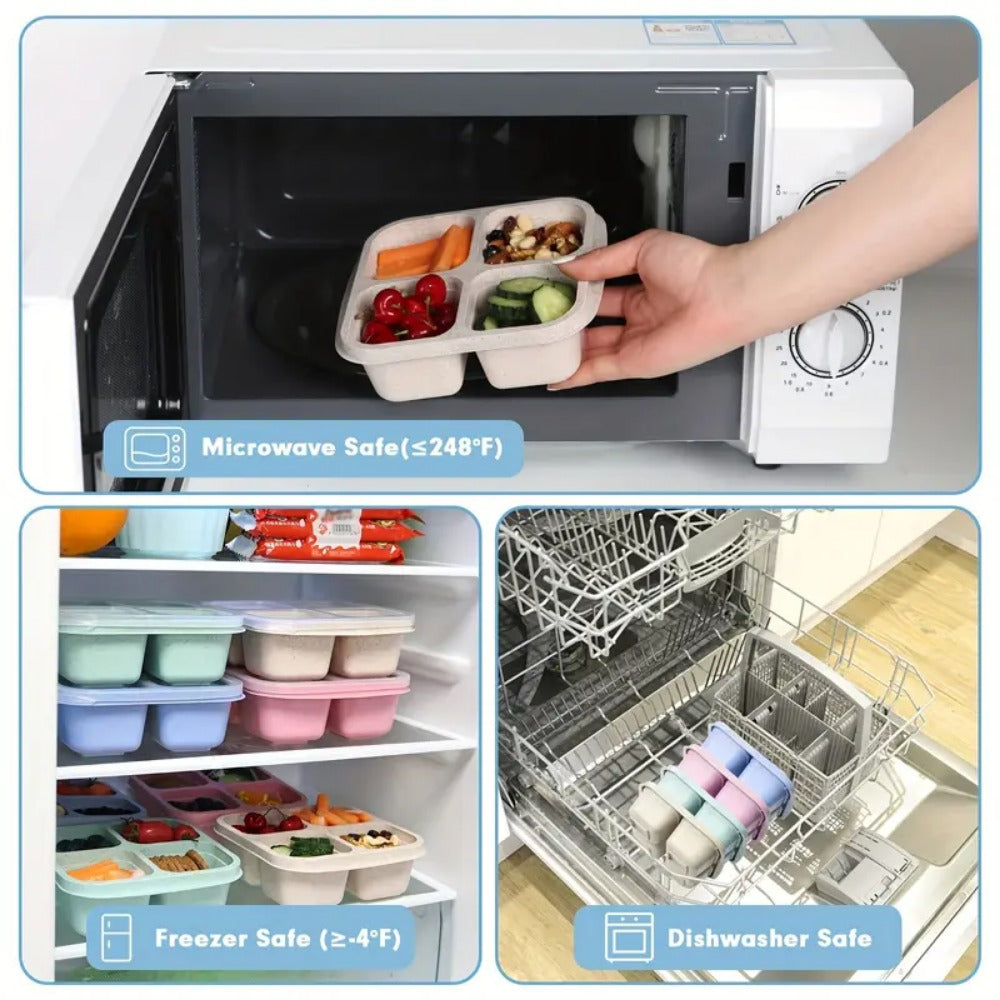 Premium Reusable 4-Grid Snack Containers – Portable Meal Prep Lunch Box, Leak-Proof, Large Capacity, Multi-Compartment 