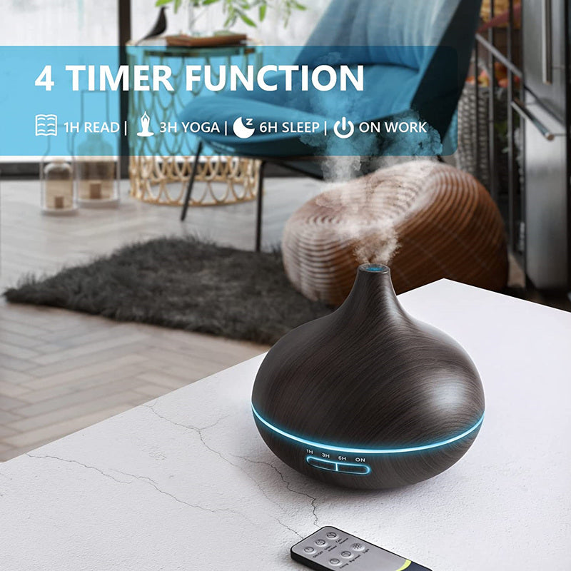 Premium 550ml Wood Grain USB Aroma Diffuser, Essential Oil Humidifier with 7 LED Colors & Remote Control