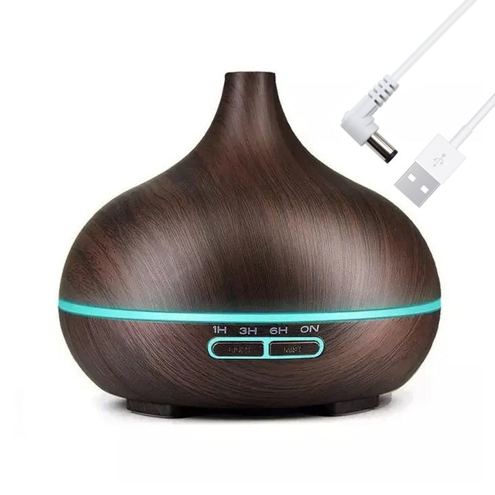 Premium 550ml Wood Grain USB Aroma Diffuser, Essential Oil Humidifier with 7 LED Colors & Remote Control