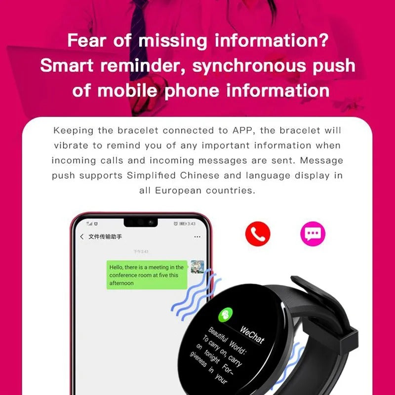 Premium D18 Smart Watch - Waterproof Fitness Tracker with Heart Rate, Blood Pressure, Oxygen Monitor, Call & Message Notifications, Compatible with Android & iOS - StrengthXPhysiotherapy