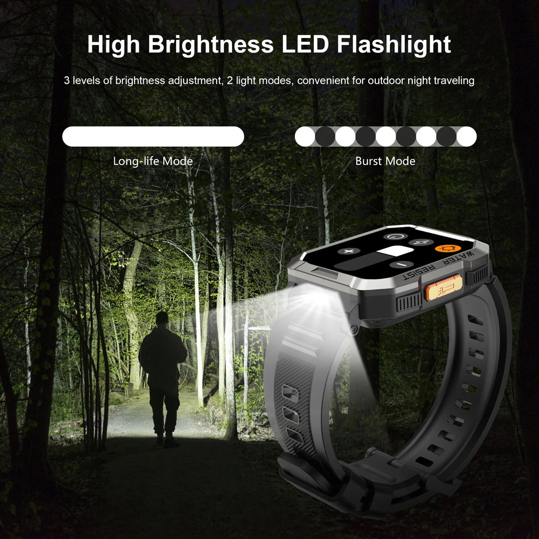 Premium Rugged Smartwatch for Outdoor – 2.01" HD TFT Display, Bluetooth Calling, 900mAh Battery, Heart Rate & Blood Oxygen Monitor, Emergency Lighting, Waterproof, Fitness Tracker - StrengthXPhysiotherapy